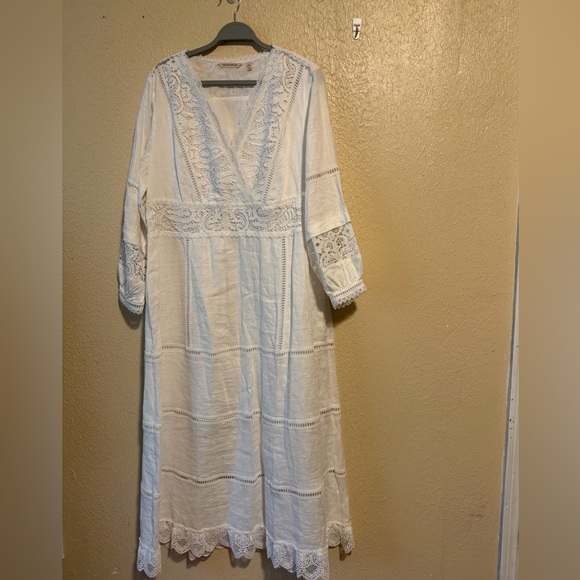 Soft Surroundings Dress Size 16 White Linen Araminta Lace Crochet Plus size - Picture 2 of 9